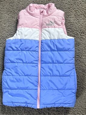 Puma Pink White Light Blue Colorblock Puffer Vest Excellent 10/12